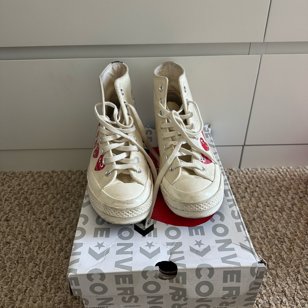 CDG x Converse High-Top Sneakers with Red Hearts